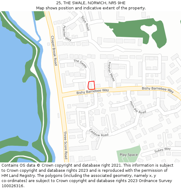 25, THE SWALE, NORWICH, NR5 9HE: Location map and indicative extent of plot