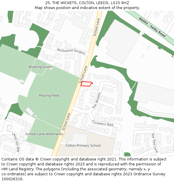 25, THE WICKETS, COLTON, LEEDS, LS15 9HZ: Location map and indicative extent of plot
