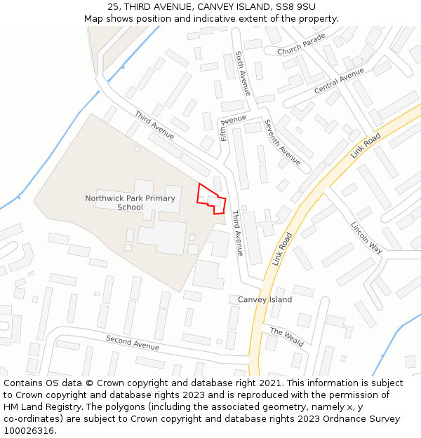 25, THIRD AVENUE, CANVEY ISLAND, SS8 9SU: Location map and indicative extent of plot