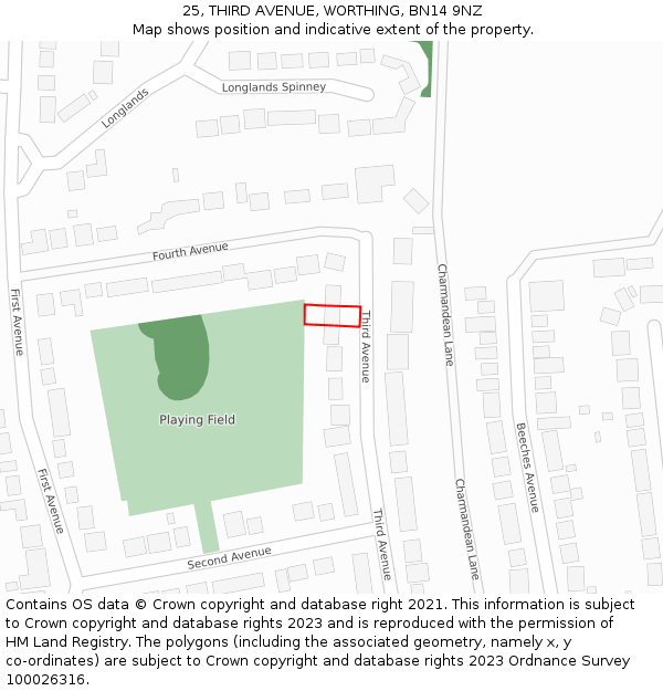25, THIRD AVENUE, WORTHING, BN14 9NZ: Location map and indicative extent of plot