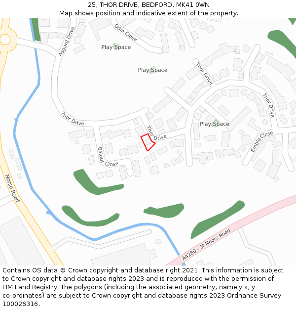 25, THOR DRIVE, BEDFORD, MK41 0WN: Location map and indicative extent of plot