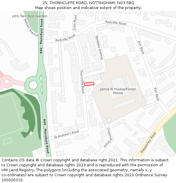 25, THORNCLIFFE ROAD, NOTTINGHAM, NG3 5BQ: Location map and indicative extent of plot