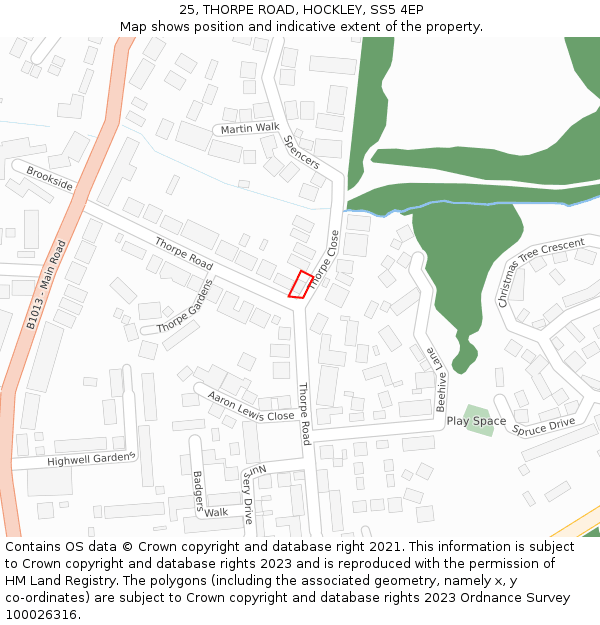 25, THORPE ROAD, HOCKLEY, SS5 4EP: Location map and indicative extent of plot