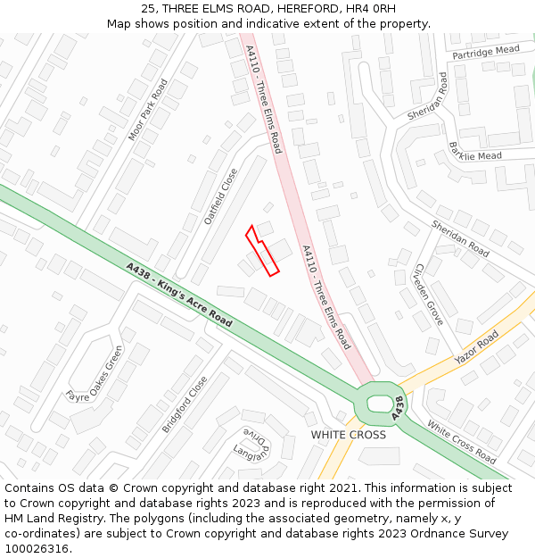 25, THREE ELMS ROAD, HEREFORD, HR4 0RH: Location map and indicative extent of plot