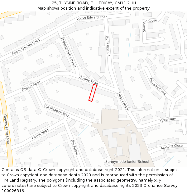 25, THYNNE ROAD, BILLERICAY, CM11 2HH: Location map and indicative extent of plot