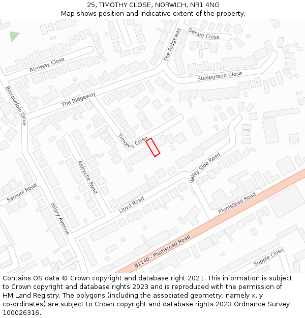 25, TIMOTHY CLOSE, NORWICH, NR1 4NG: Location map and indicative extent of plot