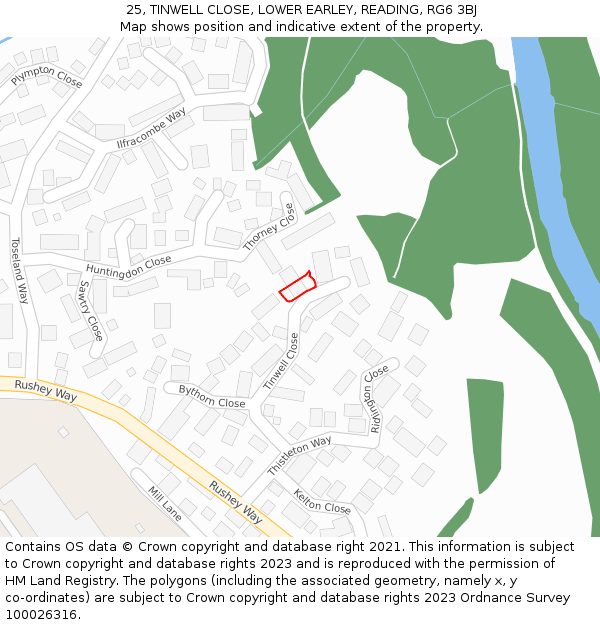25, TINWELL CLOSE, LOWER EARLEY, READING, RG6 3BJ: Location map and indicative extent of plot