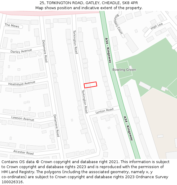 25, TORKINGTON ROAD, GATLEY, CHEADLE, SK8 4PR: Location map and indicative extent of plot