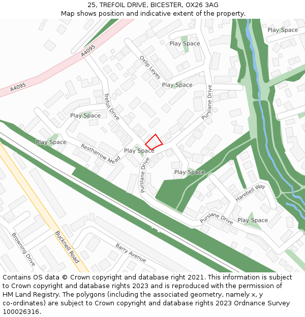 25, TREFOIL DRIVE, BICESTER, OX26 3AG: Location map and indicative extent of plot