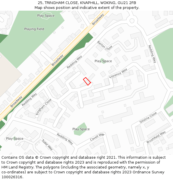 25, TRINGHAM CLOSE, KNAPHILL, WOKING, GU21 2FB: Location map and indicative extent of plot