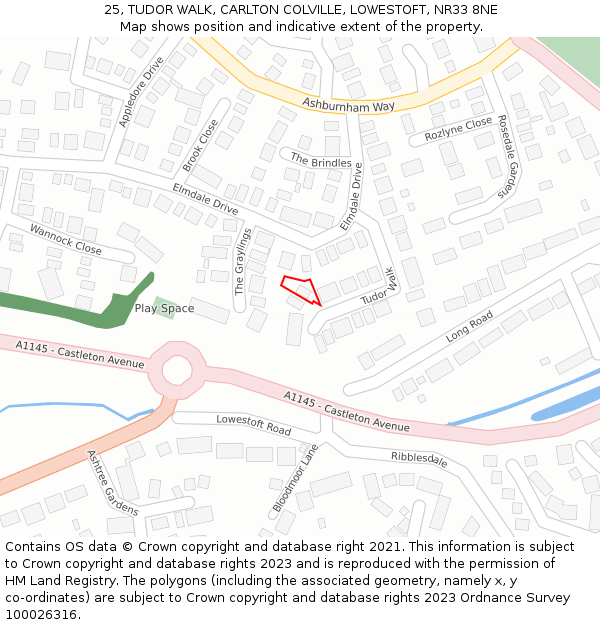 25, TUDOR WALK, CARLTON COLVILLE, LOWESTOFT, NR33 8NE: Location map and indicative extent of plot
