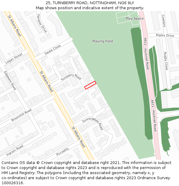 25, TURNBERRY ROAD, NOTTINGHAM, NG6 9LY: Location map and indicative extent of plot