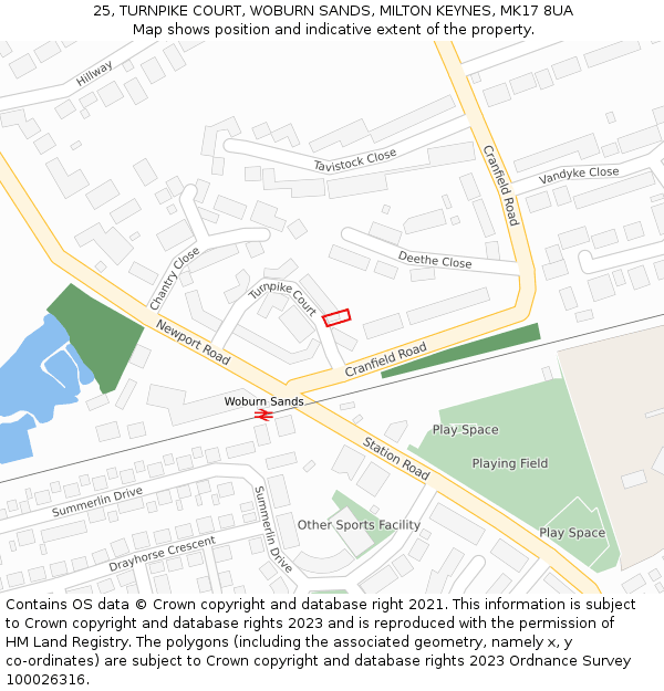 25, TURNPIKE COURT, WOBURN SANDS, MILTON KEYNES, MK17 8UA: Location map and indicative extent of plot