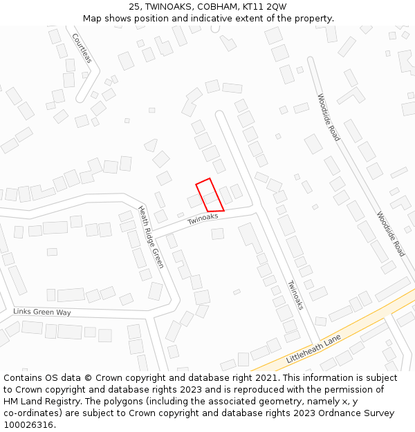 25, TWINOAKS, COBHAM, KT11 2QW: Location map and indicative extent of plot