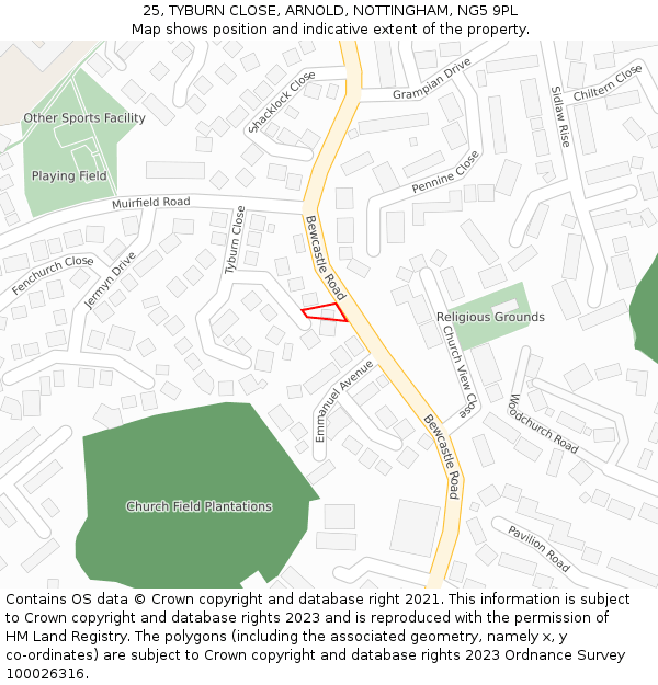25, TYBURN CLOSE, ARNOLD, NOTTINGHAM, NG5 9PL: Location map and indicative extent of plot