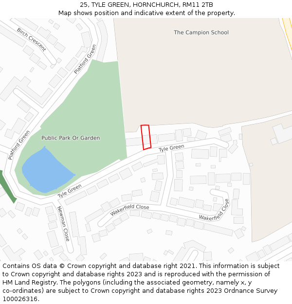 25, TYLE GREEN, HORNCHURCH, RM11 2TB: Location map and indicative extent of plot