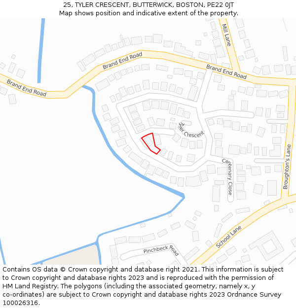 25, TYLER CRESCENT, BUTTERWICK, BOSTON, PE22 0JT: Location map and indicative extent of plot