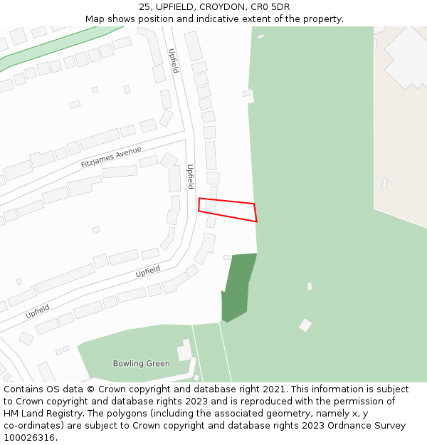 25, UPFIELD, CROYDON, CR0 5DR: Location map and indicative extent of plot
