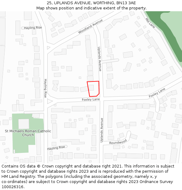 25, UPLANDS AVENUE, WORTHING, BN13 3AE: Location map and indicative extent of plot