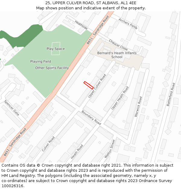 25, UPPER CULVER ROAD, ST ALBANS, AL1 4EE: Location map and indicative extent of plot