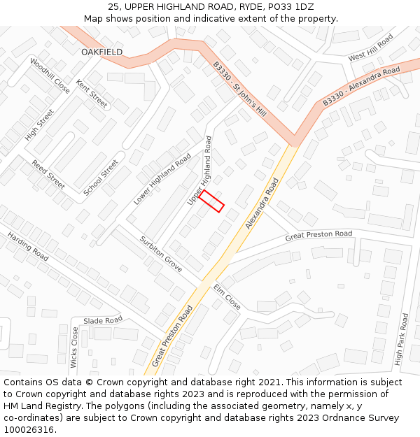 25, UPPER HIGHLAND ROAD, RYDE, PO33 1DZ: Location map and indicative extent of plot