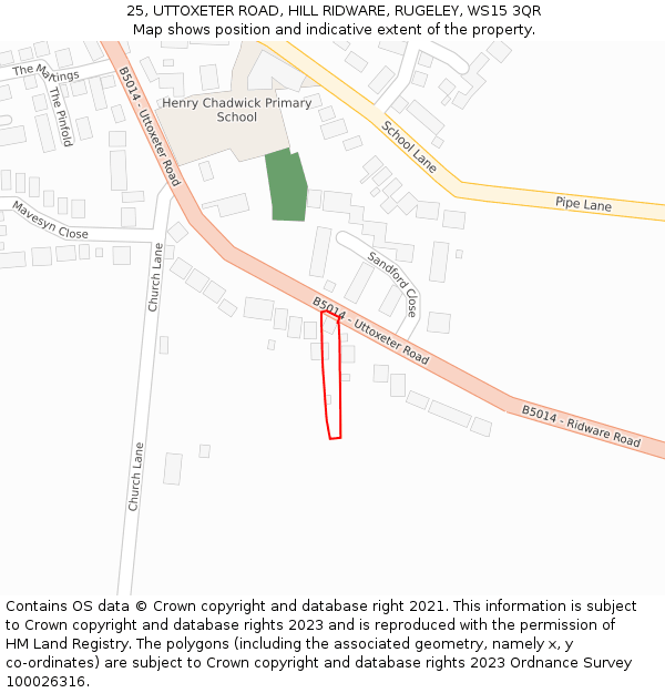 25, UTTOXETER ROAD, HILL RIDWARE, RUGELEY, WS15 3QR: Location map and indicative extent of plot