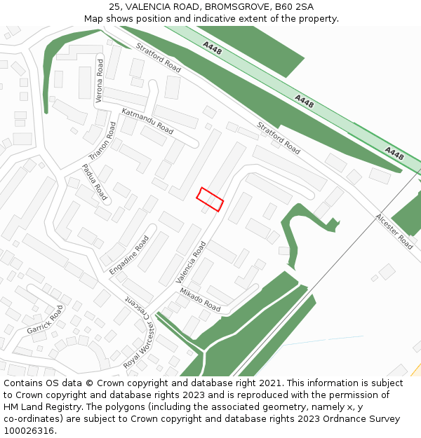 25, VALENCIA ROAD, BROMSGROVE, B60 2SA: Location map and indicative extent of plot