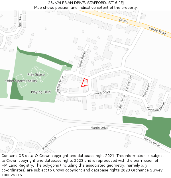 25, VALERIAN DRIVE, STAFFORD, ST16 1FJ: Location map and indicative extent of plot
