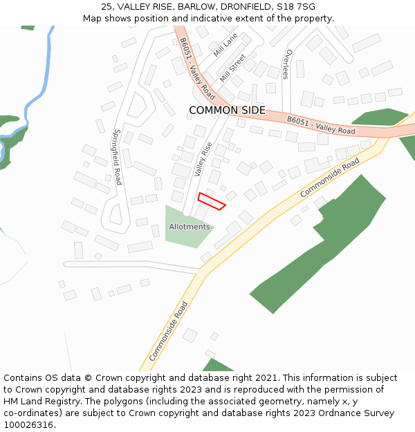 25, VALLEY RISE, BARLOW, DRONFIELD, S18 7SG: Location map and indicative extent of plot