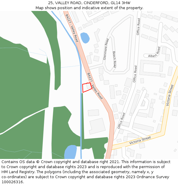 25, VALLEY ROAD, CINDERFORD, GL14 3HW: Location map and indicative extent of plot