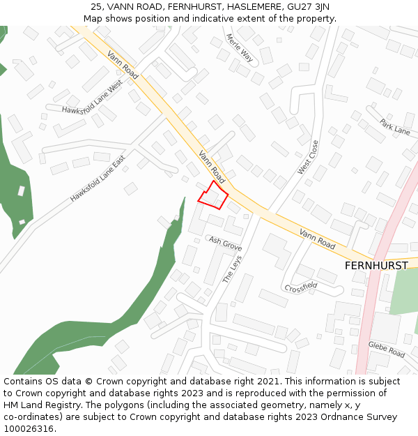 25, VANN ROAD, FERNHURST, HASLEMERE, GU27 3JN: Location map and indicative extent of plot