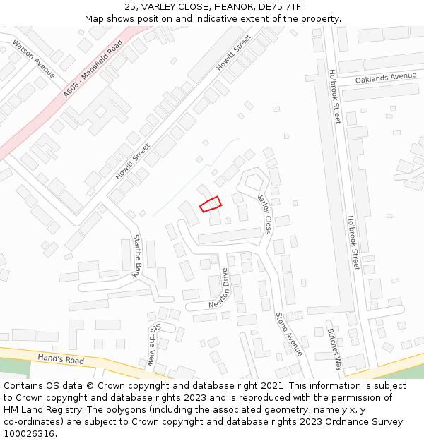 25, VARLEY CLOSE, HEANOR, DE75 7TF: Location map and indicative extent of plot
