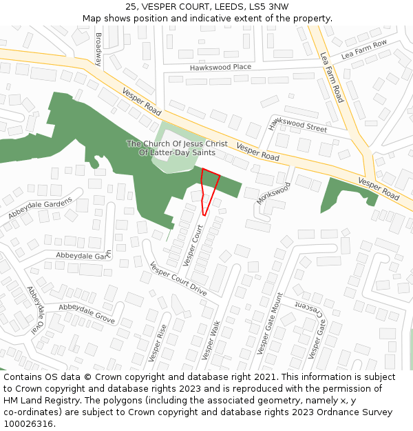 25, VESPER COURT, LEEDS, LS5 3NW: Location map and indicative extent of plot