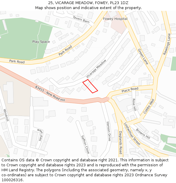 25, VICARAGE MEADOW, FOWEY, PL23 1DZ: Location map and indicative extent of plot