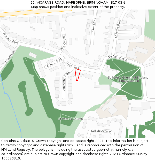 25, VICARAGE ROAD, HARBORNE, BIRMINGHAM, B17 0SN: Location map and indicative extent of plot