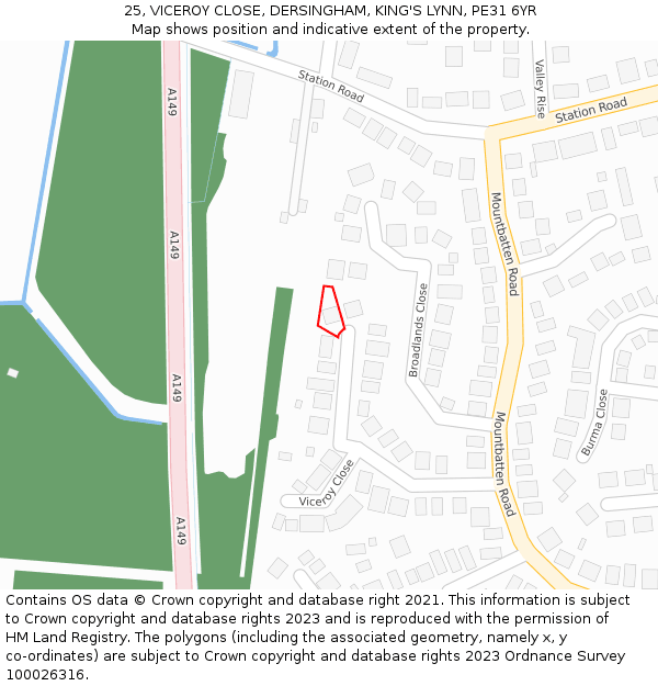 25, VICEROY CLOSE, DERSINGHAM, KING'S LYNN, PE31 6YR: Location map and indicative extent of plot