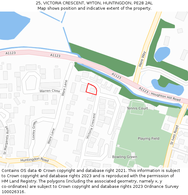 25, VICTORIA CRESCENT, WYTON, HUNTINGDON, PE28 2AL: Location map and indicative extent of plot