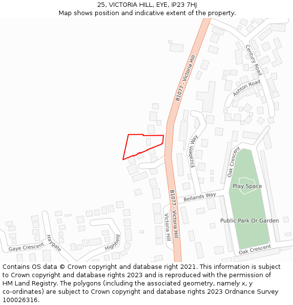 25, VICTORIA HILL, EYE, IP23 7HJ: Location map and indicative extent of plot