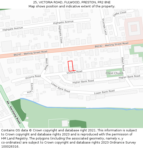25, VICTORIA ROAD, FULWOOD, PRESTON, PR2 8NE: Location map and indicative extent of plot