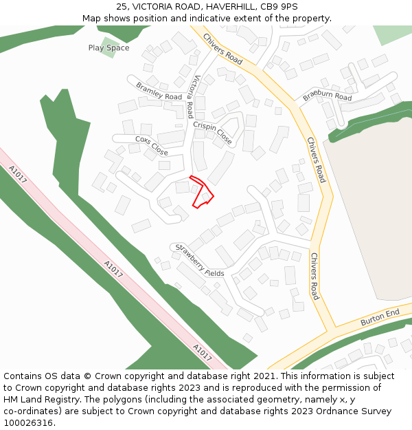25, VICTORIA ROAD, HAVERHILL, CB9 9PS: Location map and indicative extent of plot