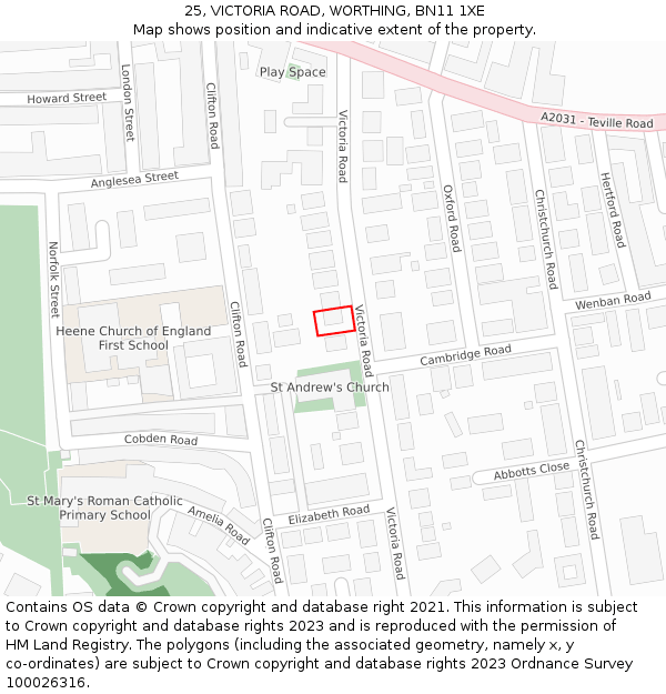 25, VICTORIA ROAD, WORTHING, BN11 1XE: Location map and indicative extent of plot