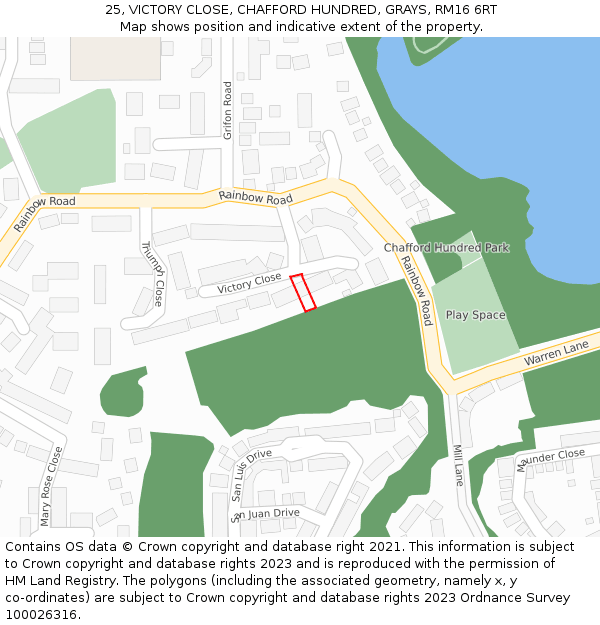 25, VICTORY CLOSE, CHAFFORD HUNDRED, GRAYS, RM16 6RT: Location map and indicative extent of plot