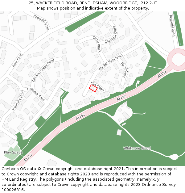 25, WACKER FIELD ROAD, RENDLESHAM, WOODBRIDGE, IP12 2UT: Location map and indicative extent of plot