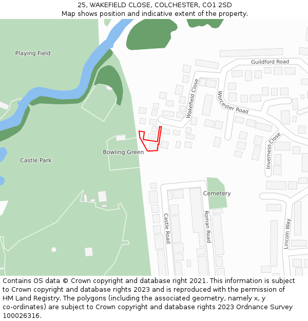 25, WAKEFIELD CLOSE, COLCHESTER, CO1 2SD: Location map and indicative extent of plot