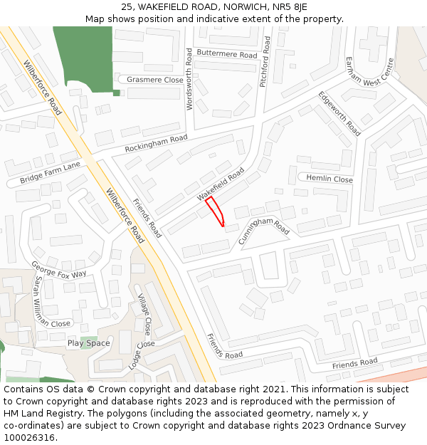 25, WAKEFIELD ROAD, NORWICH, NR5 8JE: Location map and indicative extent of plot