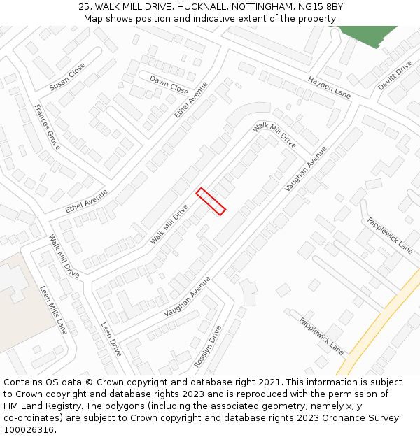 25, WALK MILL DRIVE, HUCKNALL, NOTTINGHAM, NG15 8BY: Location map and indicative extent of plot