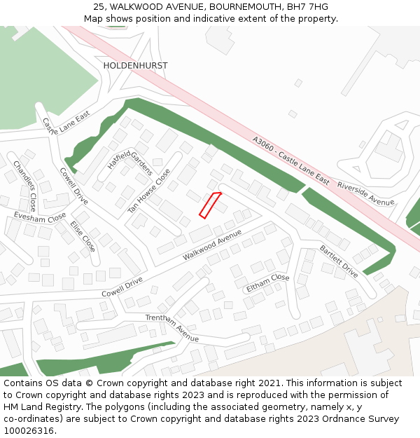 25, WALKWOOD AVENUE, BOURNEMOUTH, BH7 7HG: Location map and indicative extent of plot