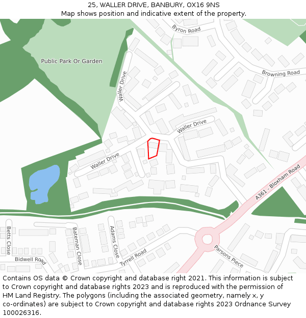 25, WALLER DRIVE, BANBURY, OX16 9NS: Location map and indicative extent of plot