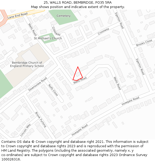 25, WALLS ROAD, BEMBRIDGE, PO35 5RA: Location map and indicative extent of plot