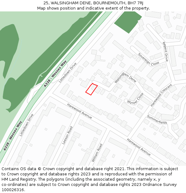 25, WALSINGHAM DENE, BOURNEMOUTH, BH7 7RJ: Location map and indicative extent of plot